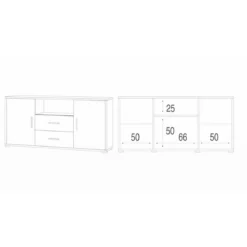 Credenza Contenitore Mobile 2 Ante con 2 Cassetti Noce Bianco Legno Tv