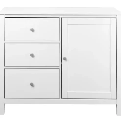 Credenza da Cucina 3 Cassetti 1 Anta in Legno Bianco Madia Moderna