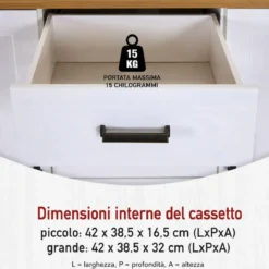 Credenza da Cucina in Legno Massello Bianco Rovere 2 Ante 3 Cassetti