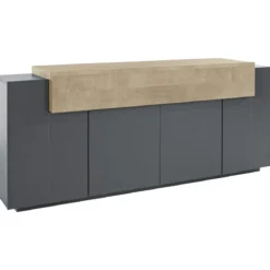 Credenza da Soggiorno 200 cm 4 Ante Battenti 1 Ribalta Antracite Rovere