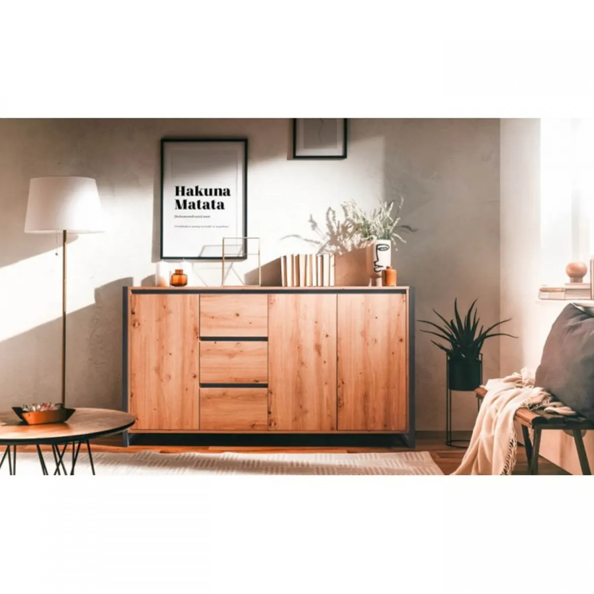 Credenza Madia con Cassetti e Ante Mobile in Legno Quercia Buffet Madia
