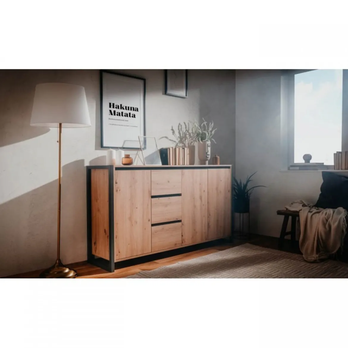Credenza Madia con Cassetti e Ante Mobile in Legno Quercia Buffet Madia