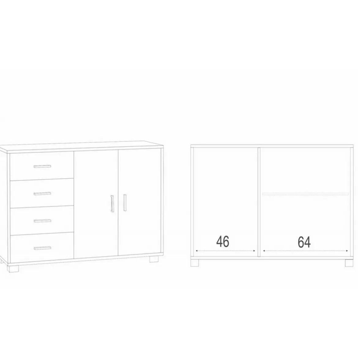 Credenza Mobile Bianco 2 Ante 4 Cassetti Madia Contenitore Soggiorno