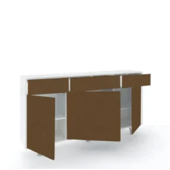 Credenza Moderna 164x41x92 cm 3 Ante 3 Cassetti Bianca e Ruggine