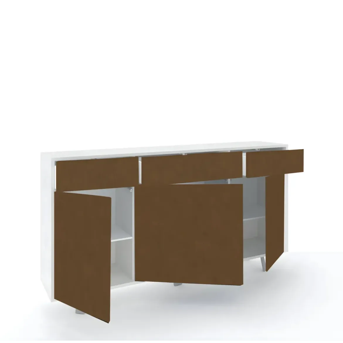 Credenza Moderna 164x41x92 cm 3 Ante 3 Cassetti Bianca e Ruggine