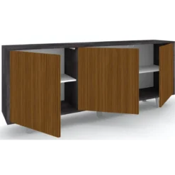 Credenza Soggiorno 3 Ante Push-Pull 177x41x74 cm Nero e Rovere