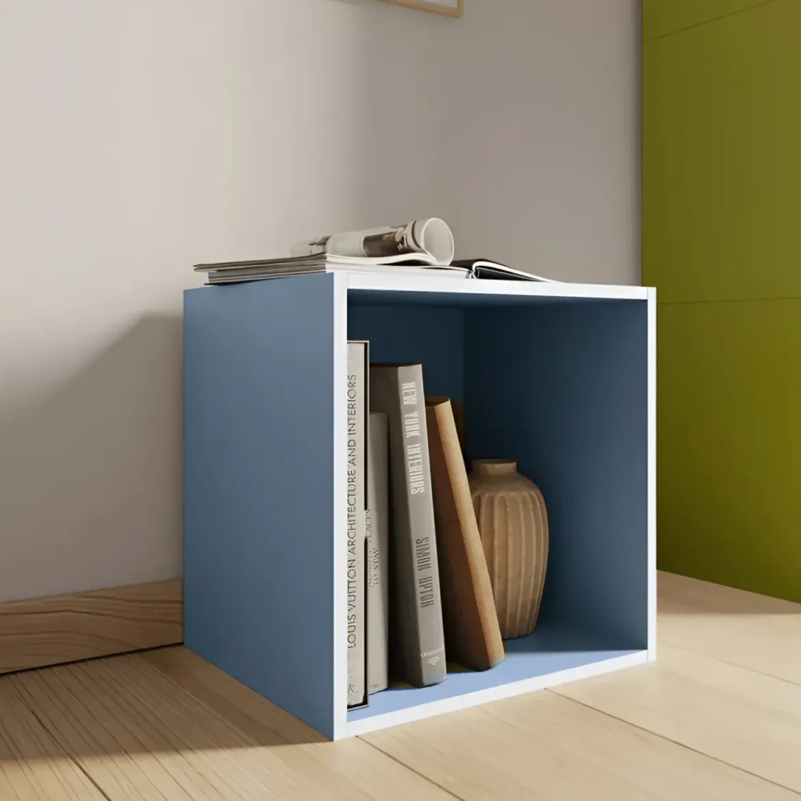 Cubo Contenitore Libreria 35x29x35 cm Legno MDF Azzurro Modulare
