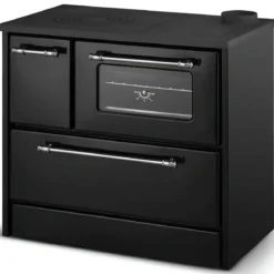 Cucina a Legna Stufa 9 kW in Acciaio Ghisa Nero Ecologica con Forno