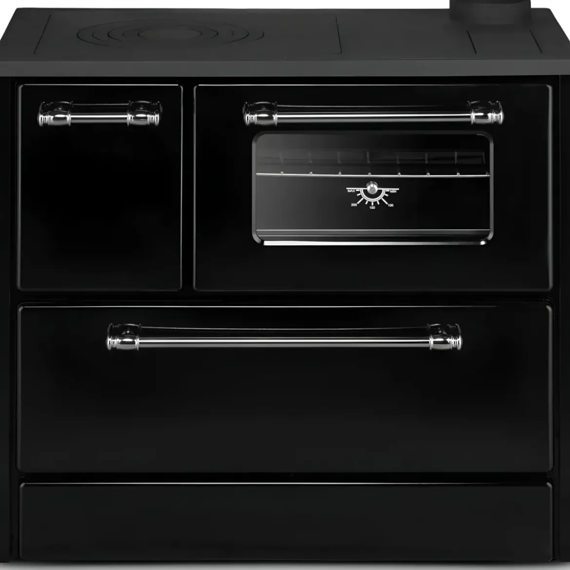 Cucina a Legna Stufa 9 kW in Acciaio Ghisa Nero Ecologica con Forno