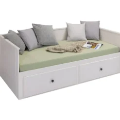 Divano Letto Singolo 90x200 cm in Legno Bianco con 2 Cassetti