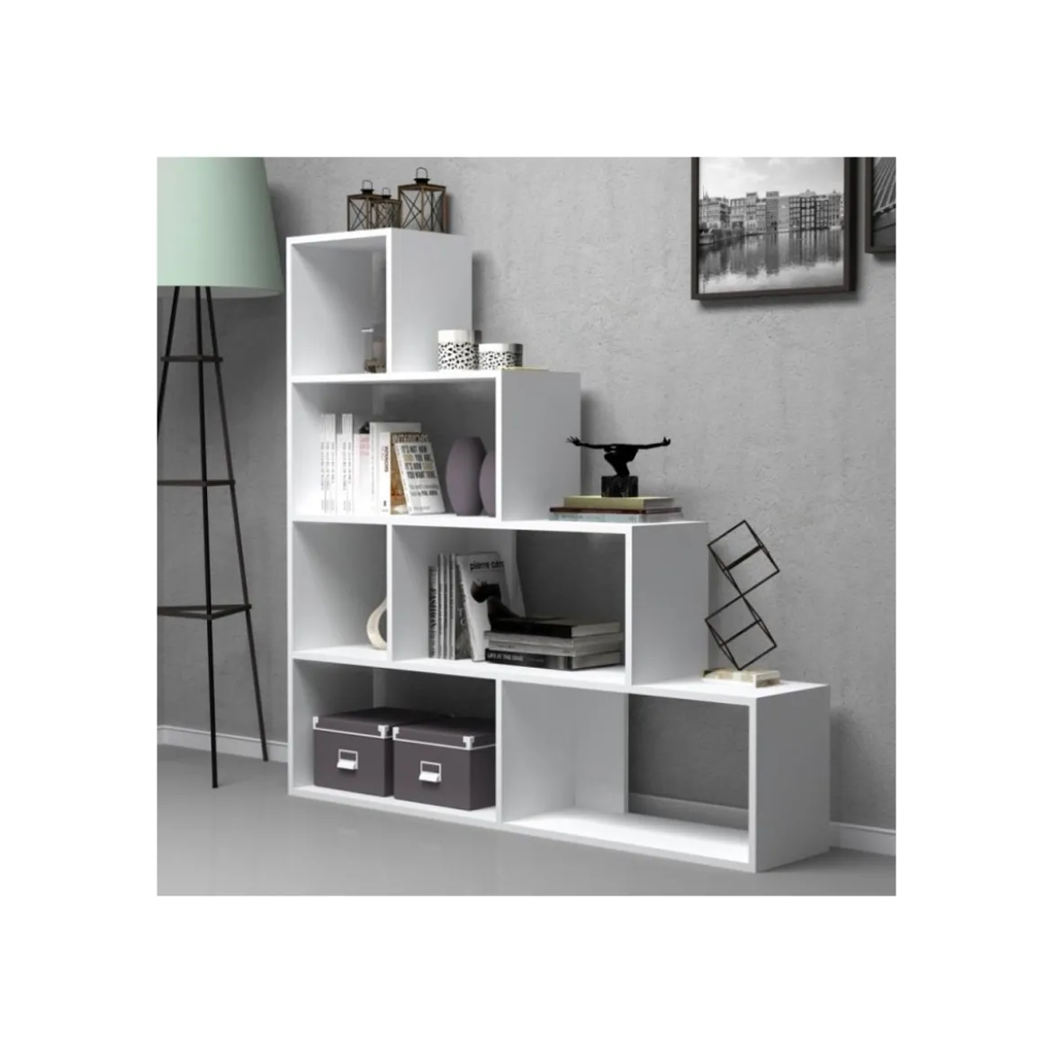 Divisorio Libreria Bianca a Cubi a Scala Scaffale Moderna Mensole Studio Ufficio