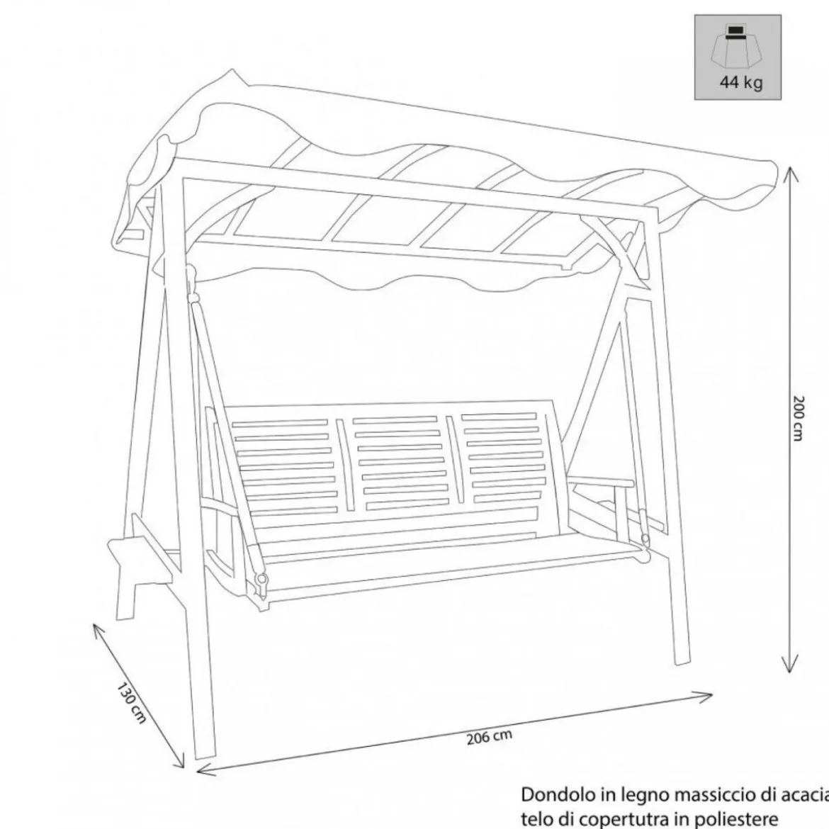 Dondolo Legno 3 Posti Bianco Seduta Cuscini Tettuccio da Giardino Terrazzo