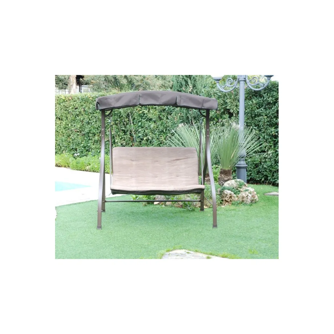 Dondolo 2 Posti da Giardino Terrazzo 160x112 Ferro Seduta Cuscino Telo Tettuccio