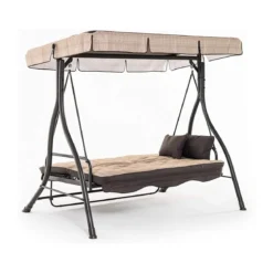 Dondolo 3 tre Posti Beige Reclinabile Letto in Ferro con Tetto Copertura Cuscini