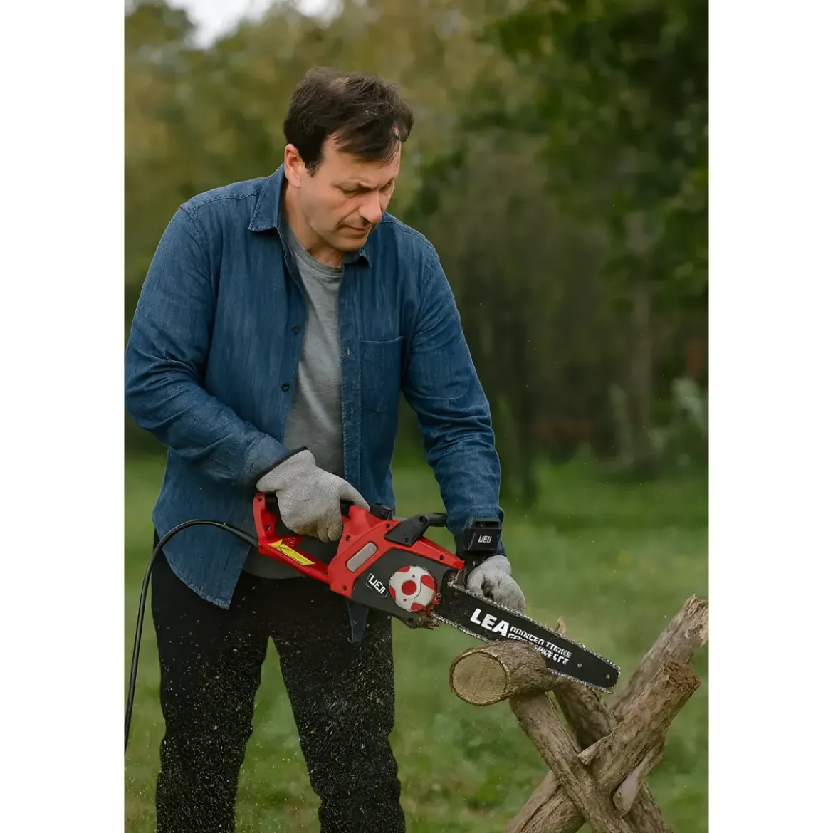 Elettrosega 2400W Barra 40 cm Catena 3/8'' Impugnatura Soft Grip