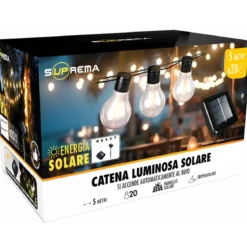 Filo Luci per Gazebo Pergole Energia Solare 20 LED 6W Luce Calda 5m