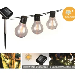 Filo Luci per Gazebo Pergole Energia Solare 20 LED 6W Luce Calda 5m