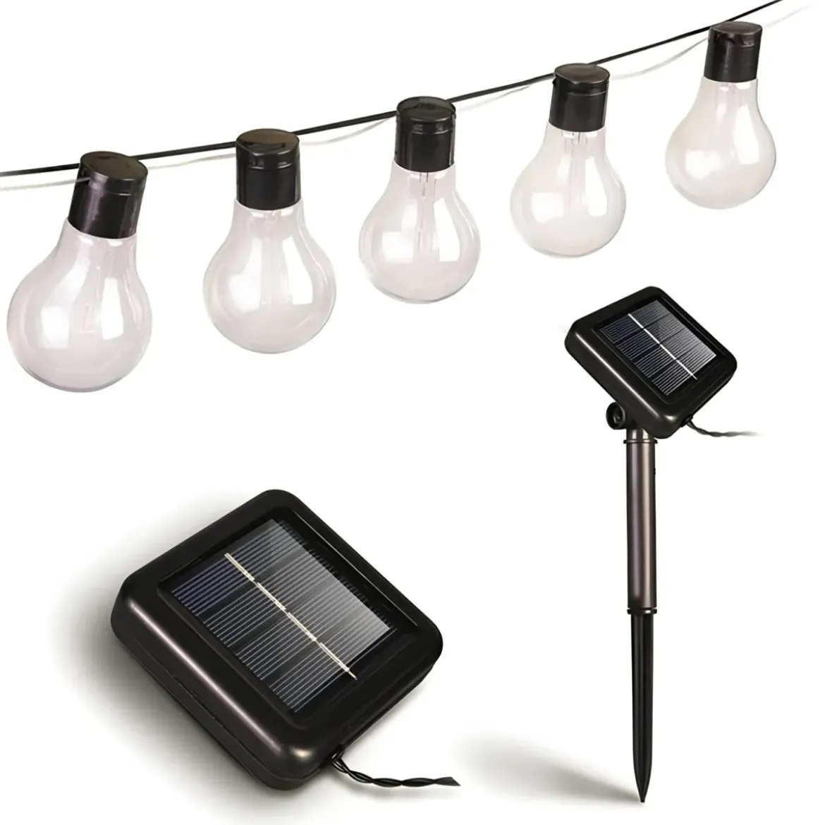 Filo Luci per Gazebo Pergole Energia Solare 20 LED 6W Luce Calda 5m