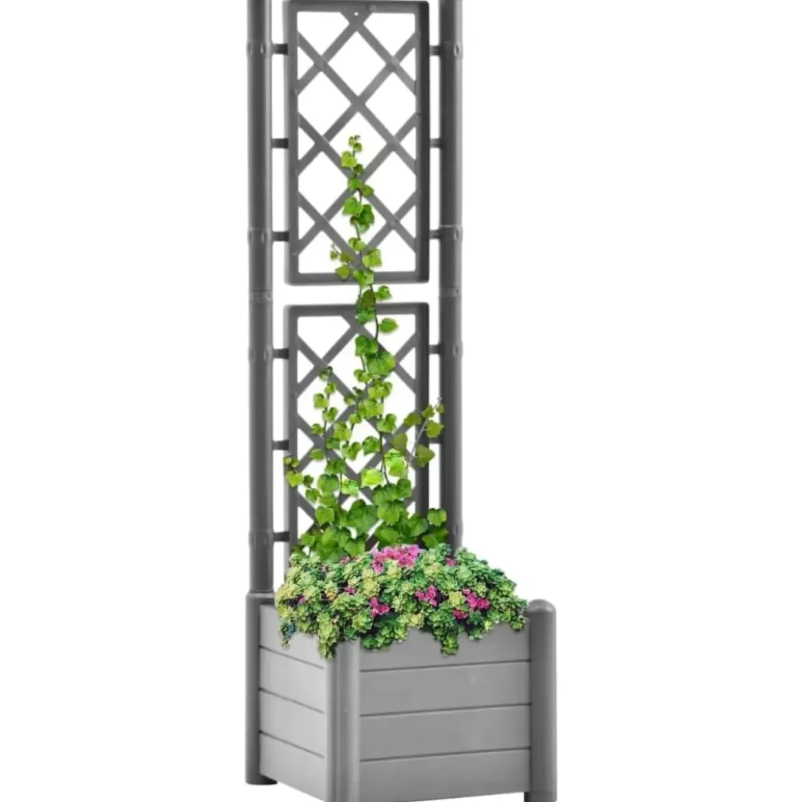 Fioriera con Spalliera Grigliata per Rampicanti Grigio 43x43x142 cm