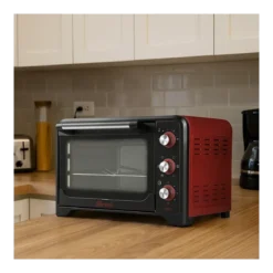Forno Elettrico Ventilato 1600W Grill Vassoio Griglia Pinza Rosso Nero