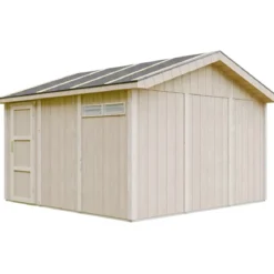 Garage in Legno Grezzo 368x354 cm a Pannelli Box con Porta Elettrica