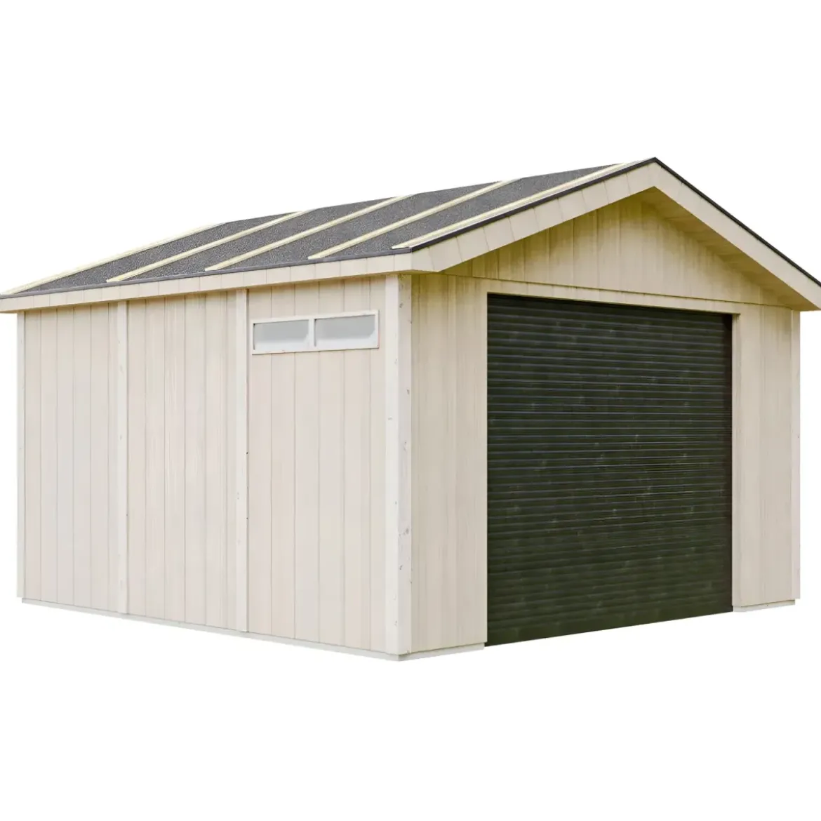 Garage in Legno Grezzo 368x354 cm a Pannelli Box con Porta Elettrica