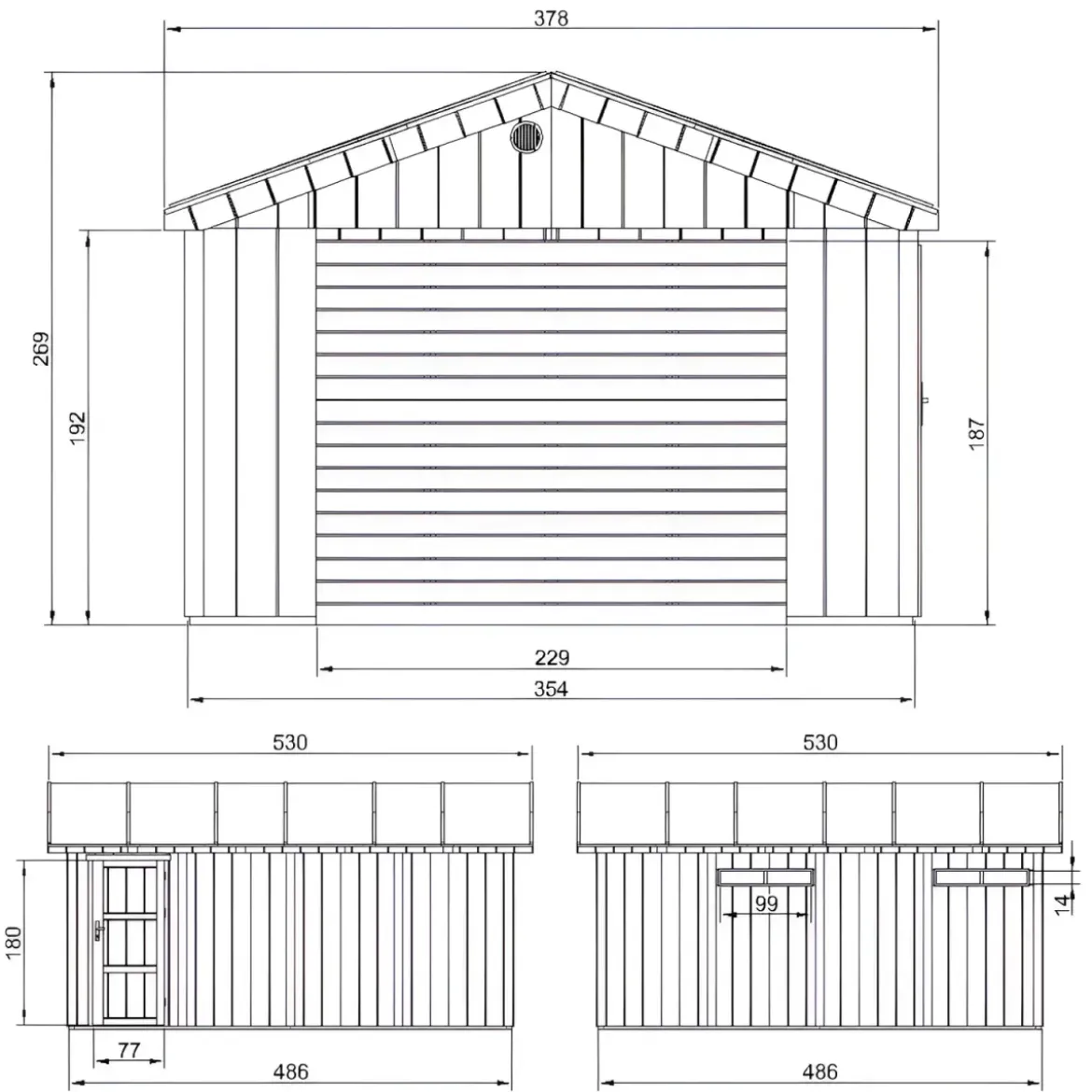 Garage in Legno 354x486 cm Box Auto Moto 17 m2 Grigio Scuro a Pannelli