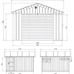Garage in Legno 368x354 cm Marrone a Pannelli Box con Porta Elettrica