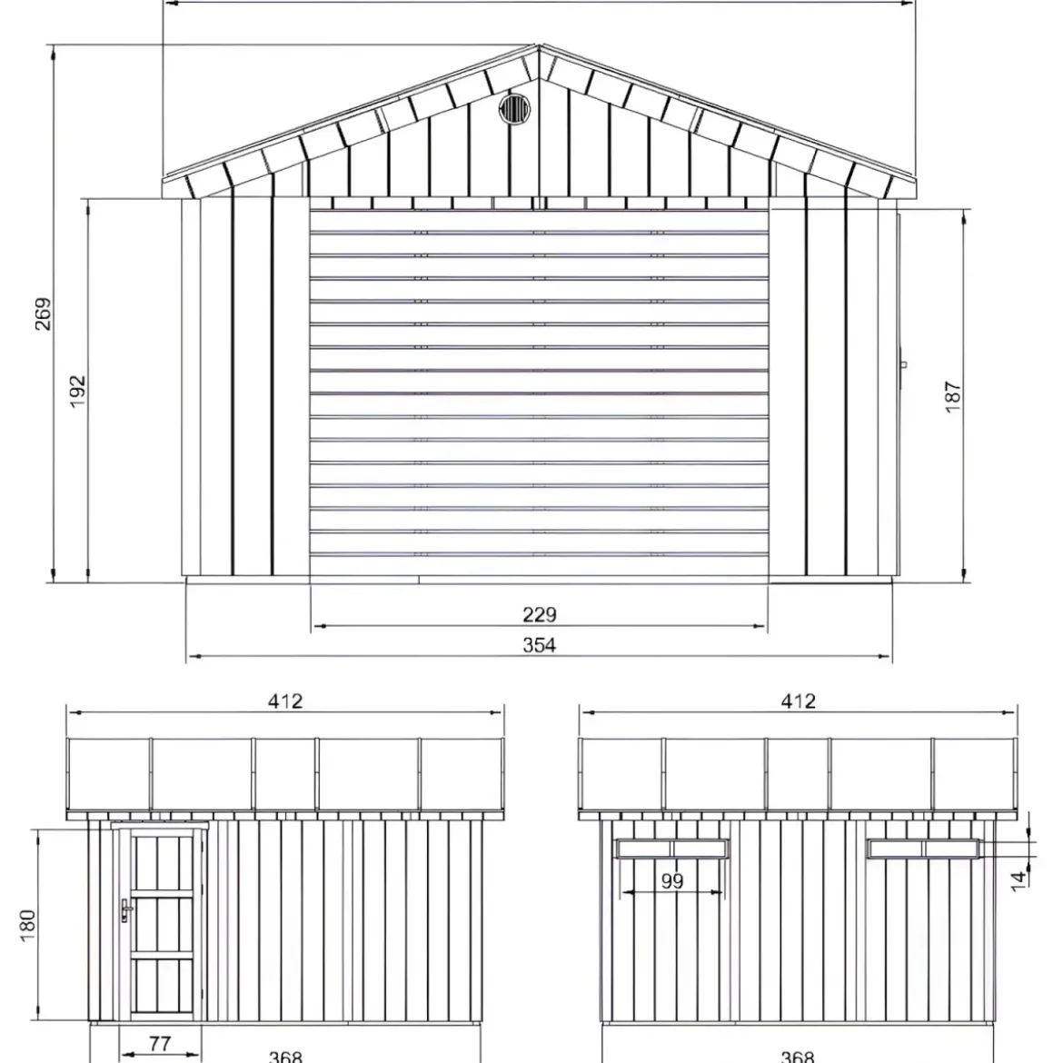 Garage in Legno 368x354 cm Miele a Pannelli Box con Porta Elettrica