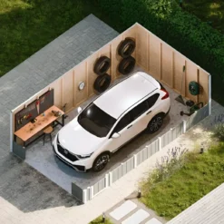 Garage in Legno 3x6 Grigio Scuro Box Auto da Esterno 21 m2 a Pannelli