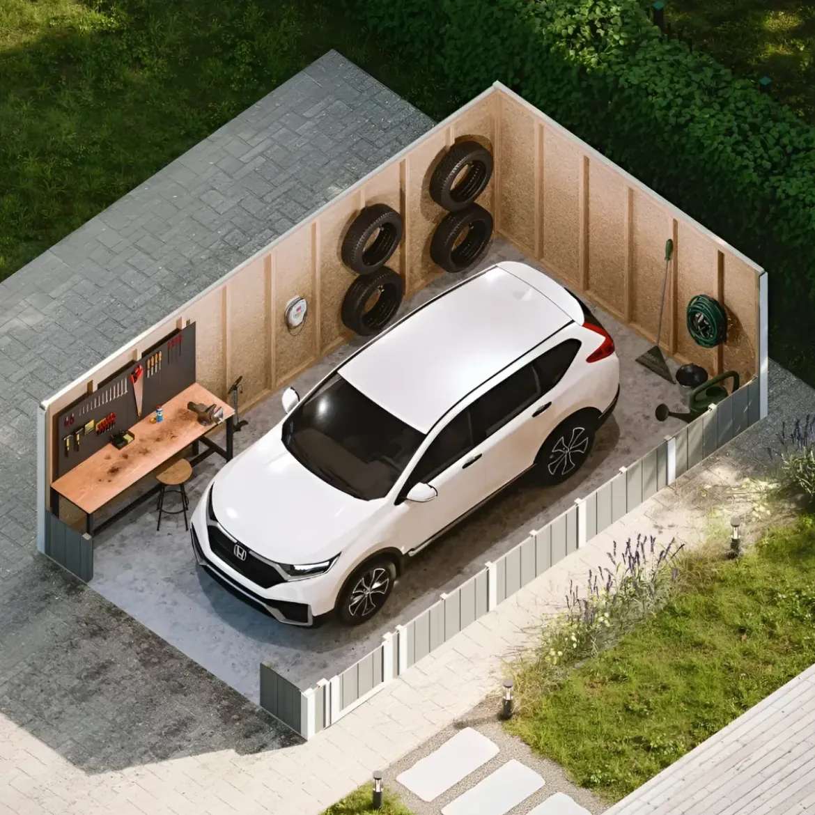Garage in Legno 3x6 Grigio Scuro Box Auto da Esterno 21 m2 a Pannelli