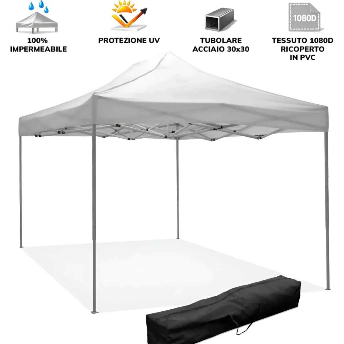 Gazebo da Giardino 3x4,5 a Fisarmonica Impermeabile Bianco con Sacca