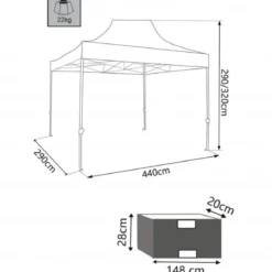 Gazebo per Giardino Eventi 290x440 cm Rettangolare Pieghevole Bianco