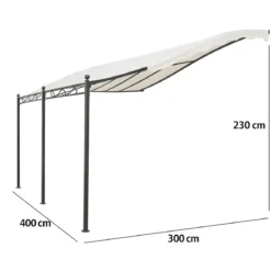 Gazebo Pergola Addossato 3x4 m Metallo Antracite Telo Ecrù