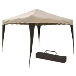 Gazebo Pieghevole Beige 3x3 m Struttura Acciaio Telo Poliestere