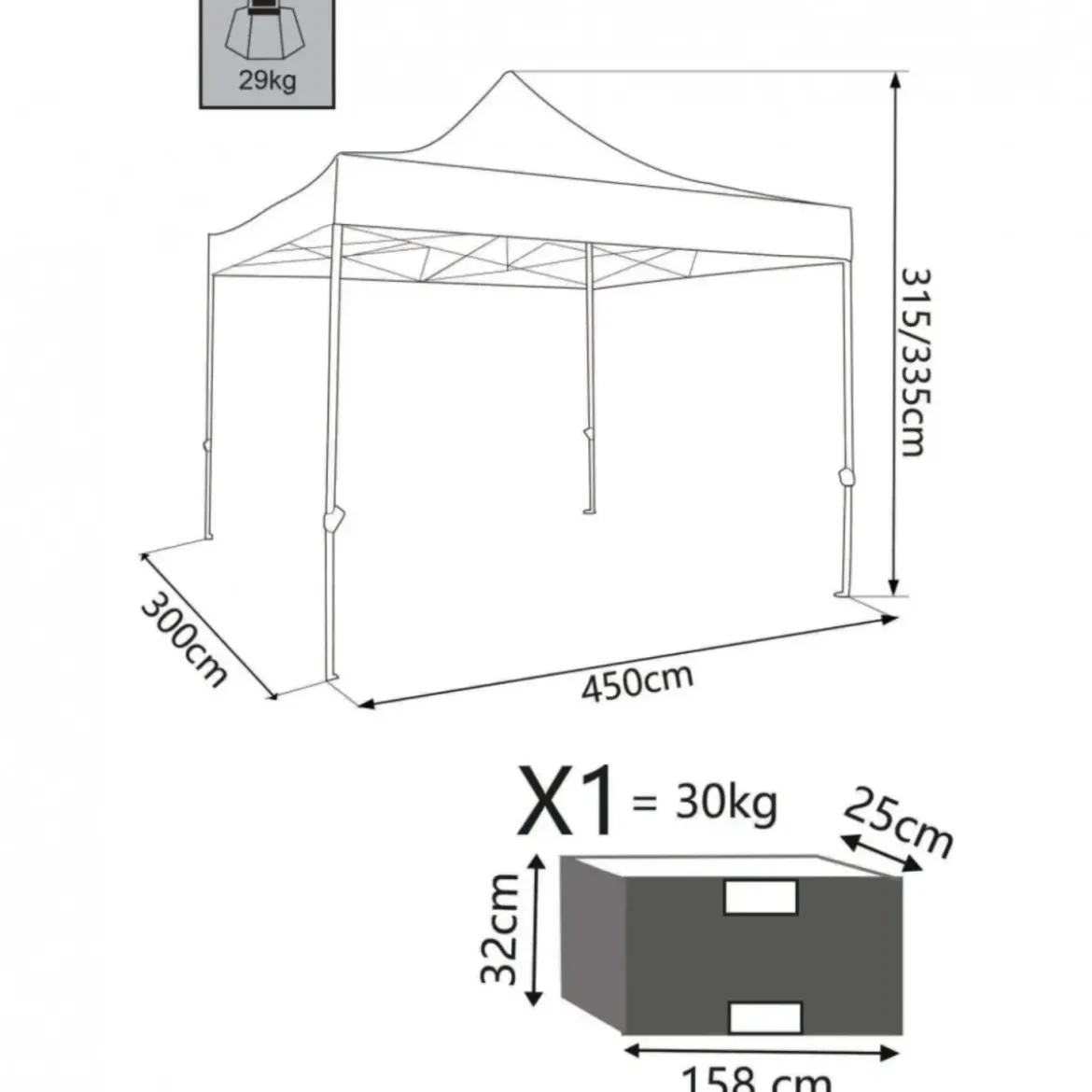 Gazebo Pieghevole 300x450 cm per Giardino Bianco Alluminio PVC Sacca