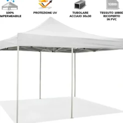 Gazebo 3x6 Chiusura Fisarmonica Impermeabile Bianco Altezza Regolabile