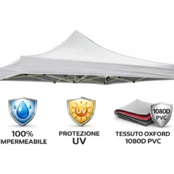 Gazebo 3x6 Chiusura Fisarmonica Impermeabile Bianco Altezza Regolabile