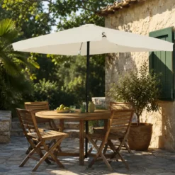 Giardino Ombrellone Quadrato 3x3 Ecru Manovella Tavolo Arredo Esterno Terrazzo