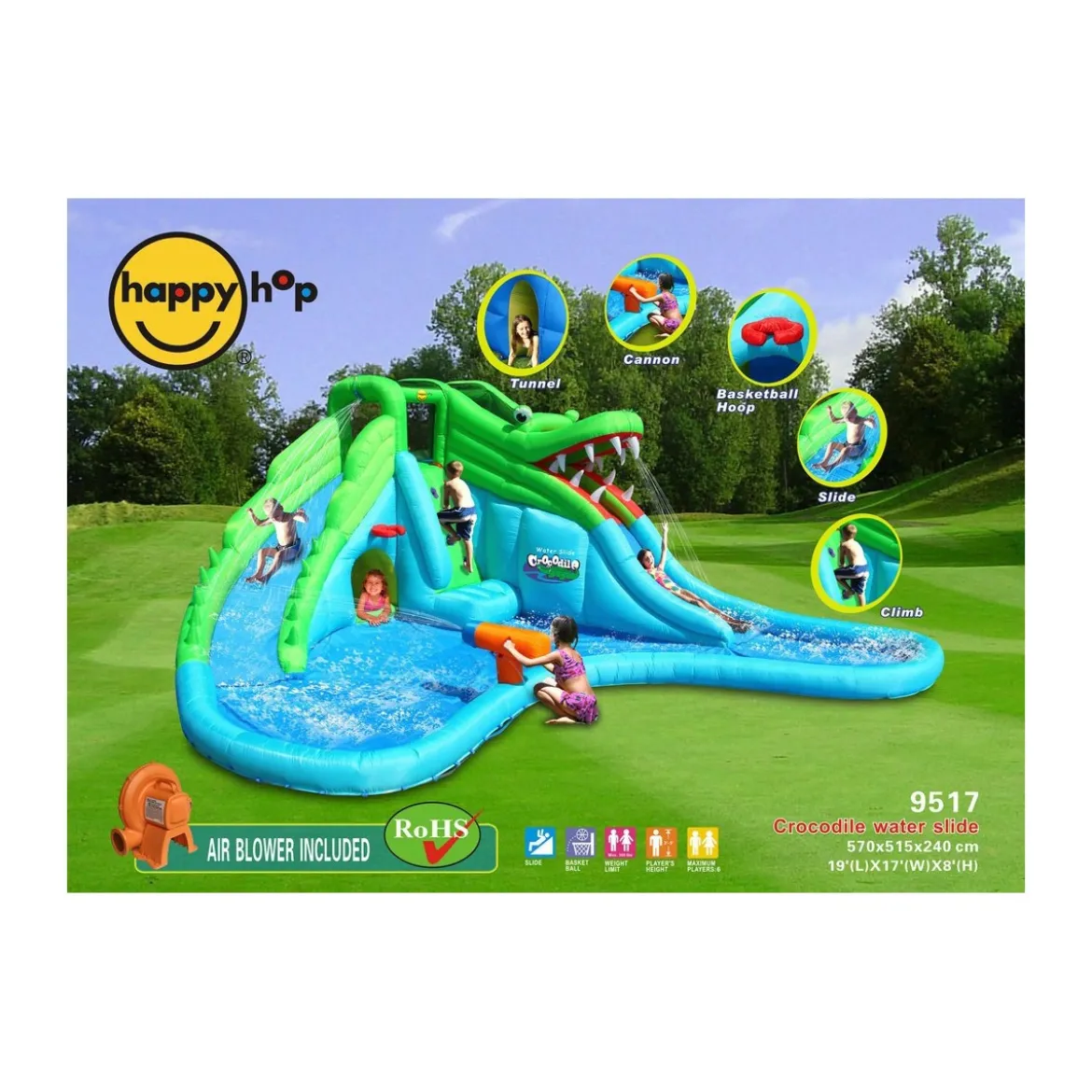 Giochi Gonfiabile Acquatico Bambini Coccodrillo Scivolo Canestro Spruzzi Acqua