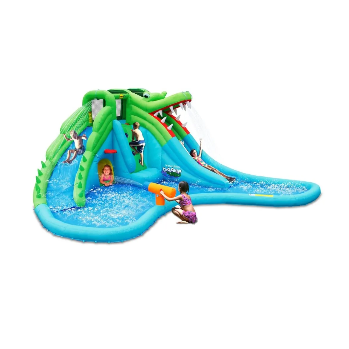 Giochi Gonfiabile Acquatico Bambini Coccodrillo Scivolo Canestro Spruzzi Acqua