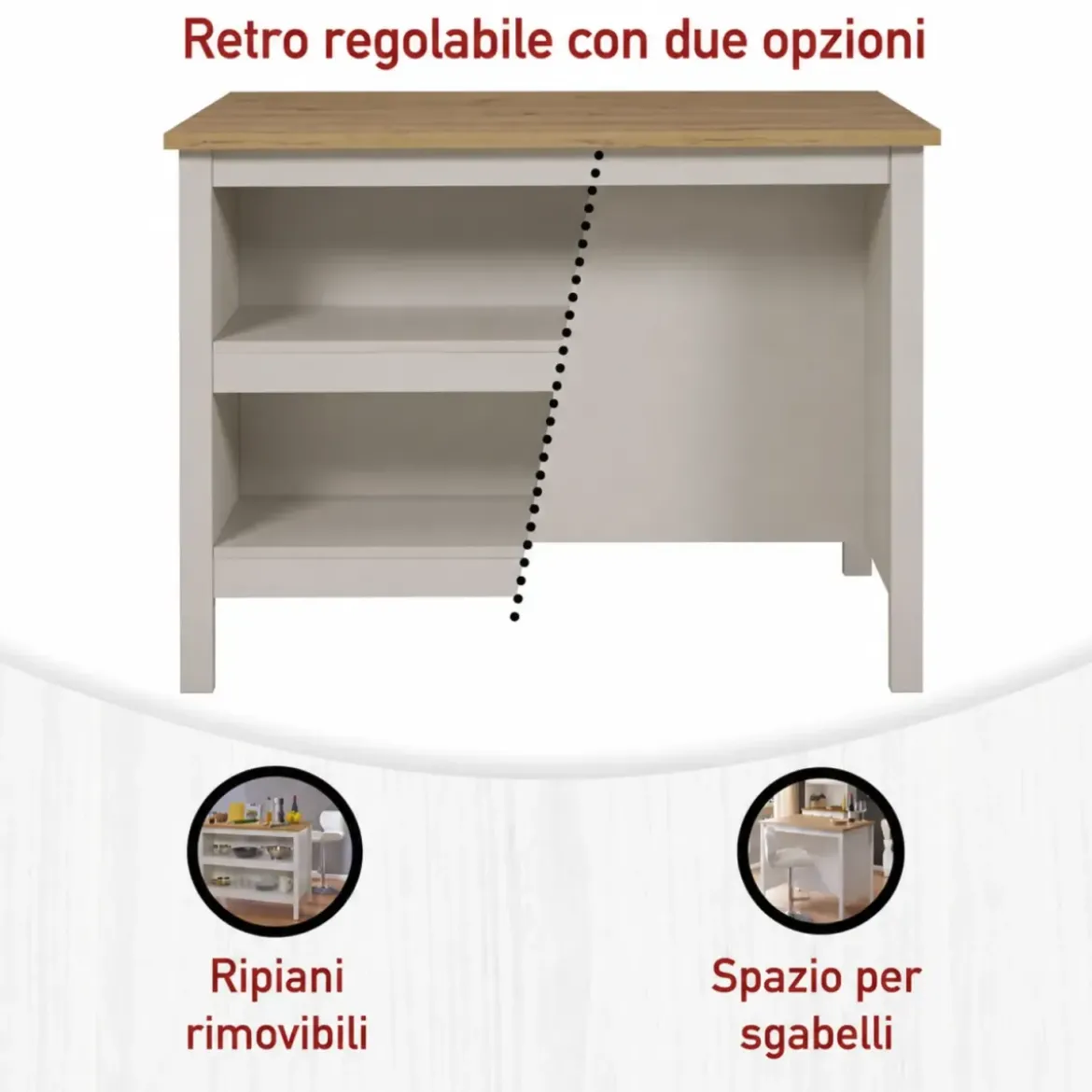 Isola da Cucina Beige Rovere Tavolo Bar con 3 Cassetti Soft-Close