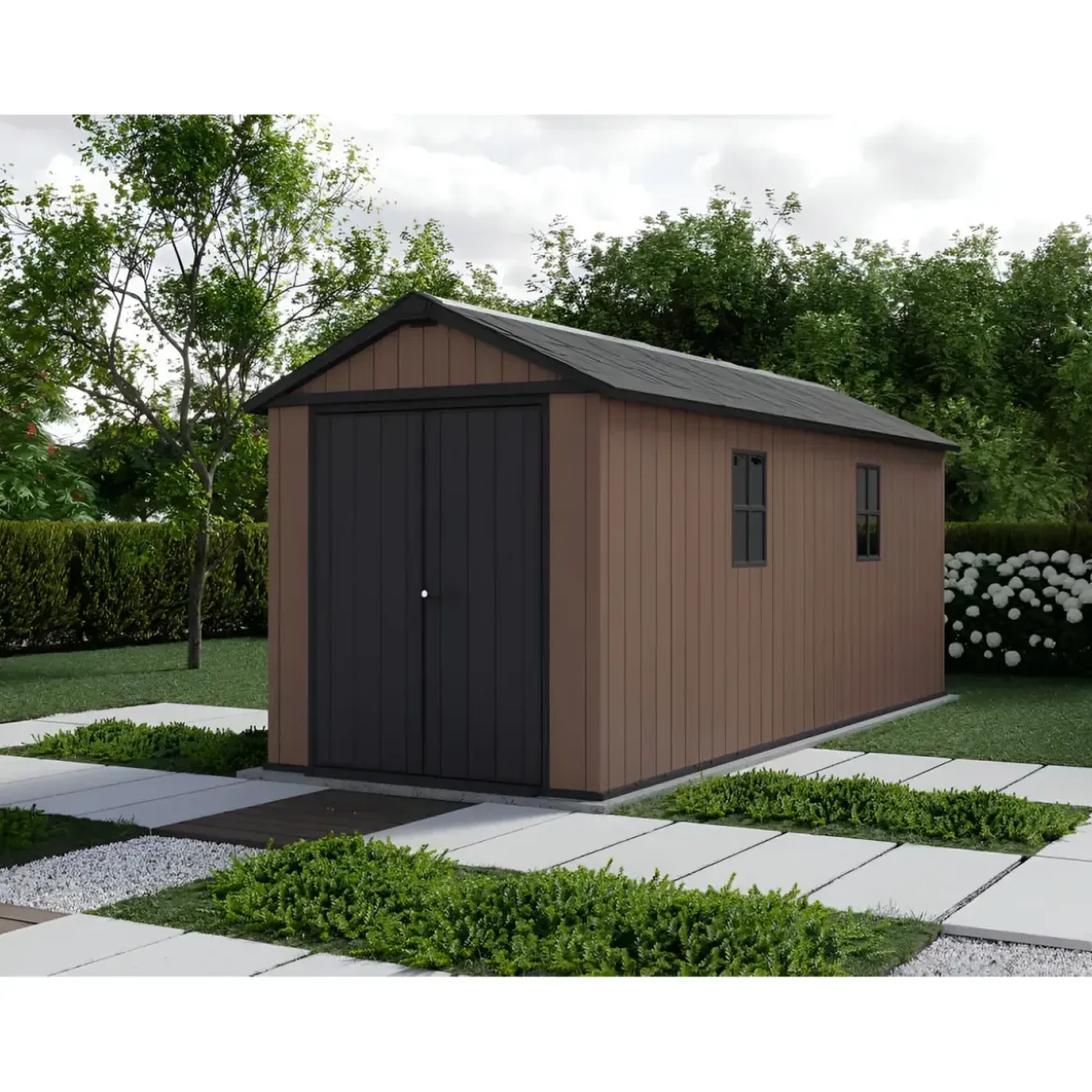 Keter Newton Plus Casetta da Giardino 230x539 PVC Effetto Legno 2 Ante