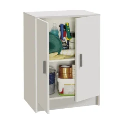 Kit Armadio Mobile Basso 2 Ante Bianco Lavanderia Multiuso Ripiani Armadietto