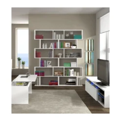 Kit Mobile Libreria 80 Cemento 6 Ripiani Design a Giorno Legno Modulare Moderna