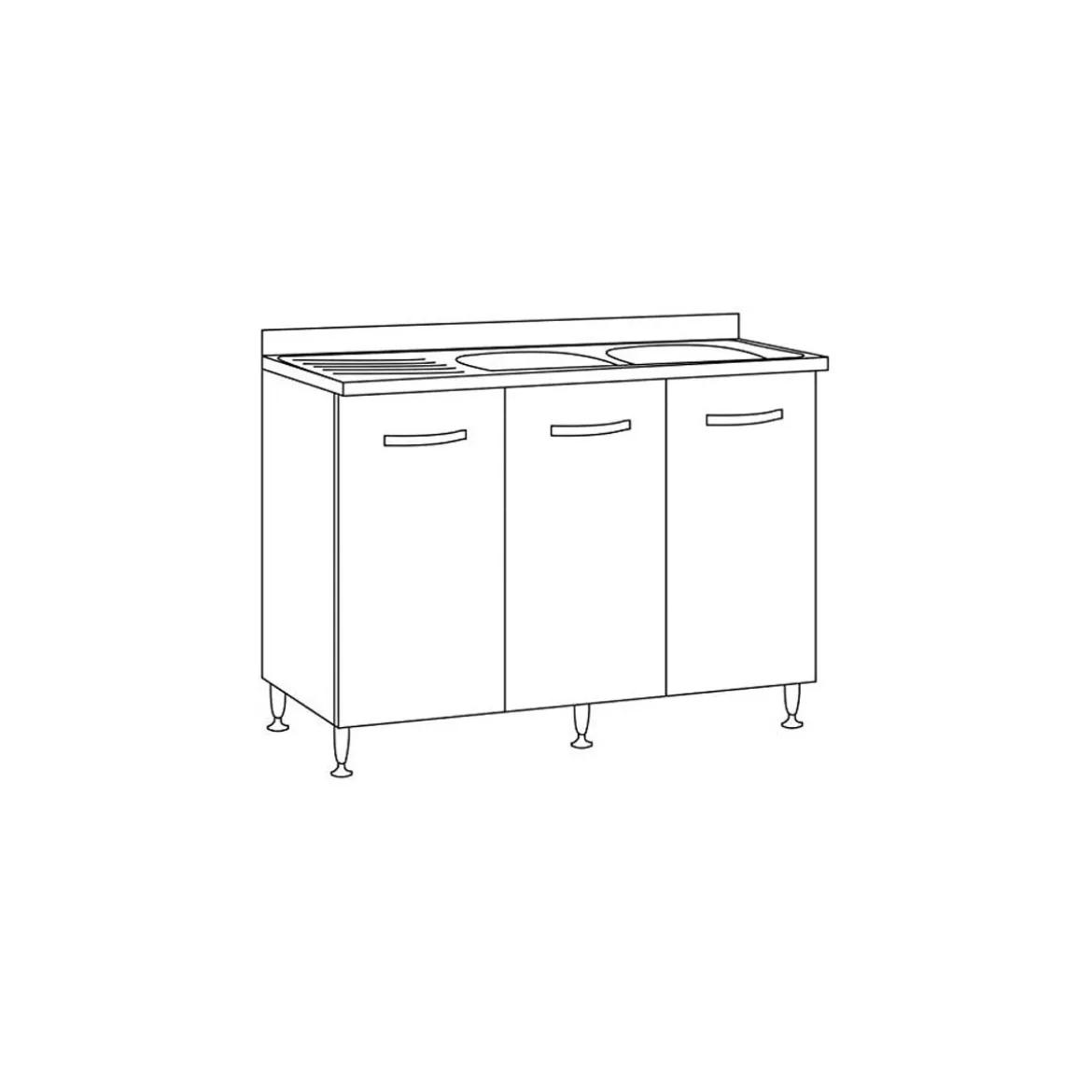 Kit Mobile Sotto Lavello 3 Ante 120 cm Senza Lavello in Legno Bianco da Cucina