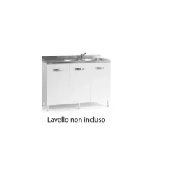 Kit Mobile Sotto Lavello 3 Ante 120 cm Senza Lavello in Legno Bianco da Cucina