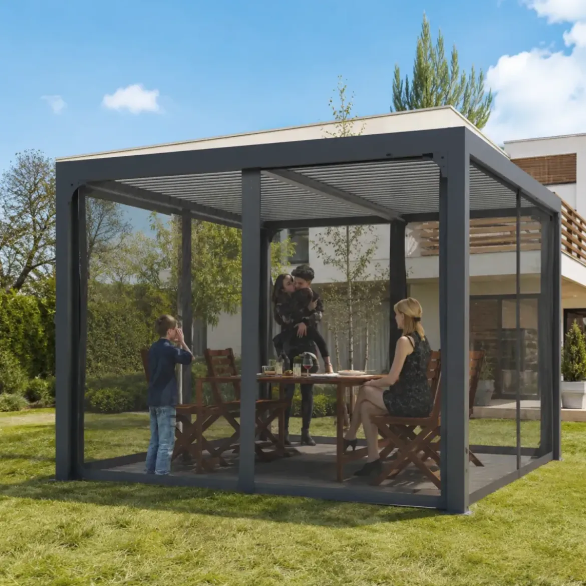 Kit Tenda Zanzariera per Pergola Bioclimatica 360x300 cm Chiusura Zip