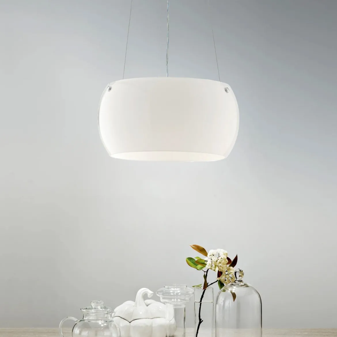 Lampada a Sospensione in Vetro Lampadario con Diffusore Bianco Moderno