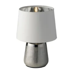 Lampada da Tavolo in Ceramica Argento con Paralume Bianco Elegante